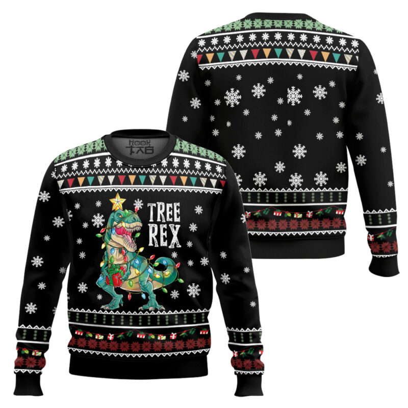 Hooktab Christmas Tree Rex Ugly Christmas Sweater Hooktab Christmas Tree Rex Ugly Christmas Sweater