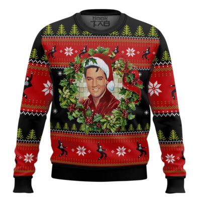 Hooktab Christmas Wreath Elvis Presley Ugly Christmas Sweater