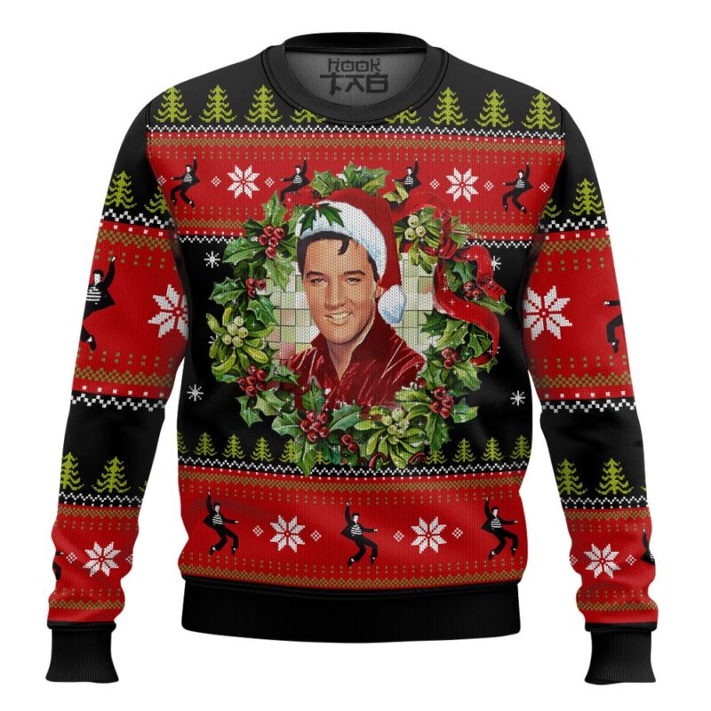 Hooktab Christmas Wreath Elvis Presley Ugly Christmas Sweater