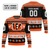 Hooktab Cincinnati Bengals - Custom Name And Number Ugly Sweater