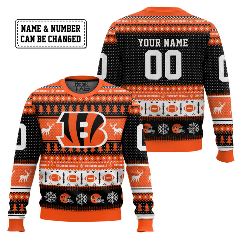 Hooktab Cincinnati Bengals - Custom Name And Number Ugly Sweater Hooktab Cincinnati Bengals - Custom Name And Number Ugly Sweater