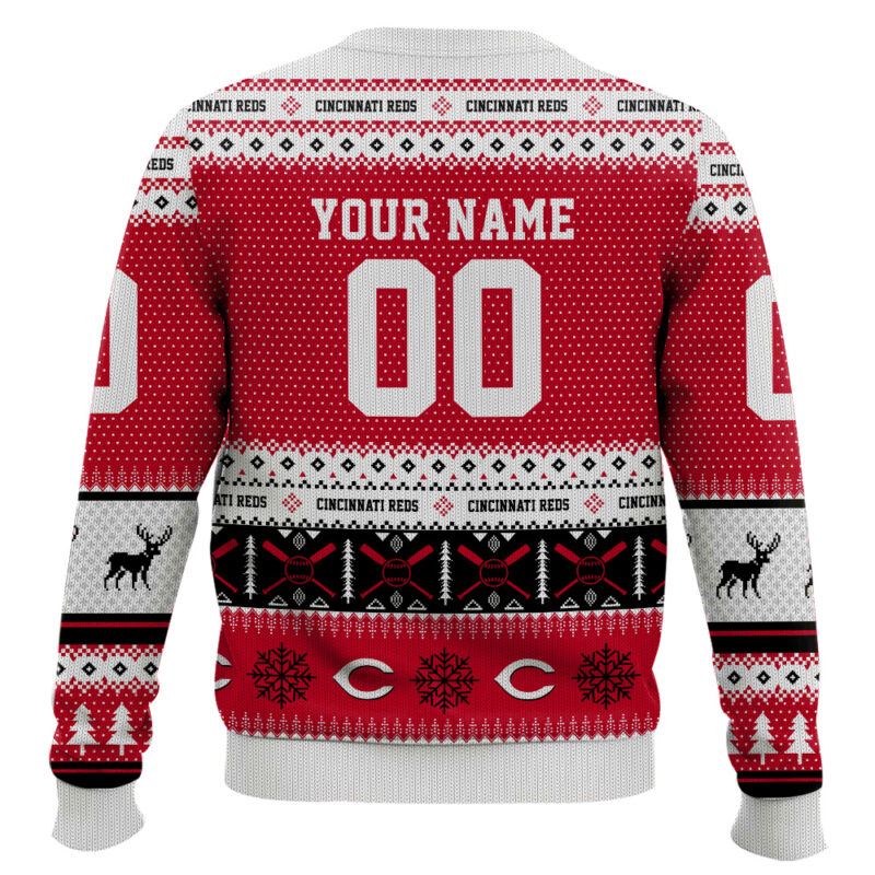 Hooktab Cincinnati Reds - Custom Name And Number Ugly Sweater Hooktab Cincinnati Reds - Custom Name And Number Ugly Sweater
