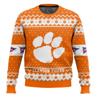 Hooktab Clemson Tigers - Custom Name And Number Ugly Christmas Sweater