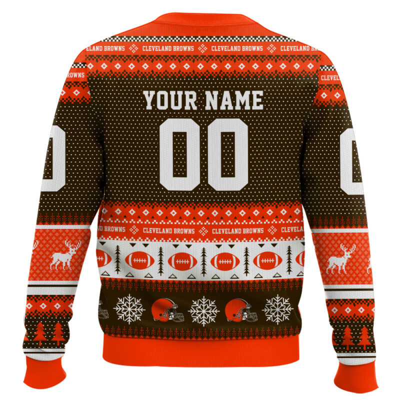 Hooktab Cleveland Browns - Custom Name And Number Ugly Sweater Hooktab Cleveland Browns - Custom Name And Number Ugly Sweater