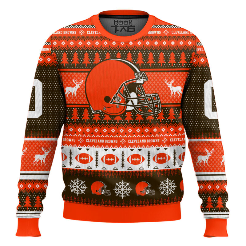 Hooktab Cleveland Browns - Custom Name And Number Ugly Sweater