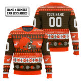 Hooktab Cleveland Browns - Custom Name And Number Ugly Sweater