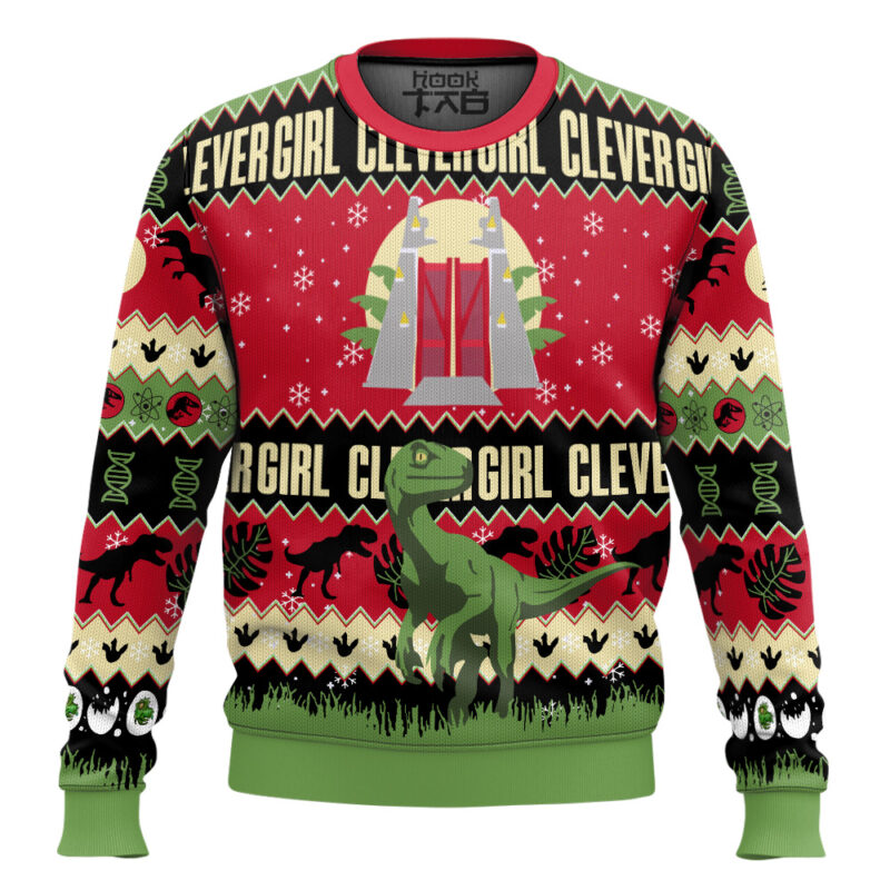 Hooktab Clever Girl Jurassic Park Ugly Christmas Sweater