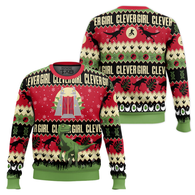 Hooktab Clever Girl Jurassic Park Ugly Christmas Sweater Hooktab Clever Girl Jurassic Park Ugly Christmas Sweater