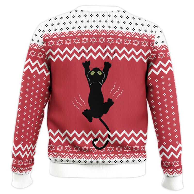 Hooktab Climbing Black Cat Ugly Christmas Sweater Hooktab Climbing Black Cat Ugly Christmas Sweater