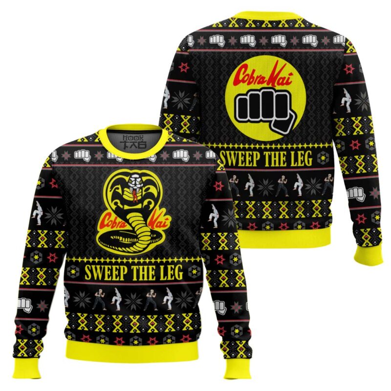 Hooktab Cobra Kai Sweep The Leg Karate Kid Ugly Christmas Sweater Hooktab Cobra Kai Sweep The Leg Karate Kid Ugly Christmas Sweater