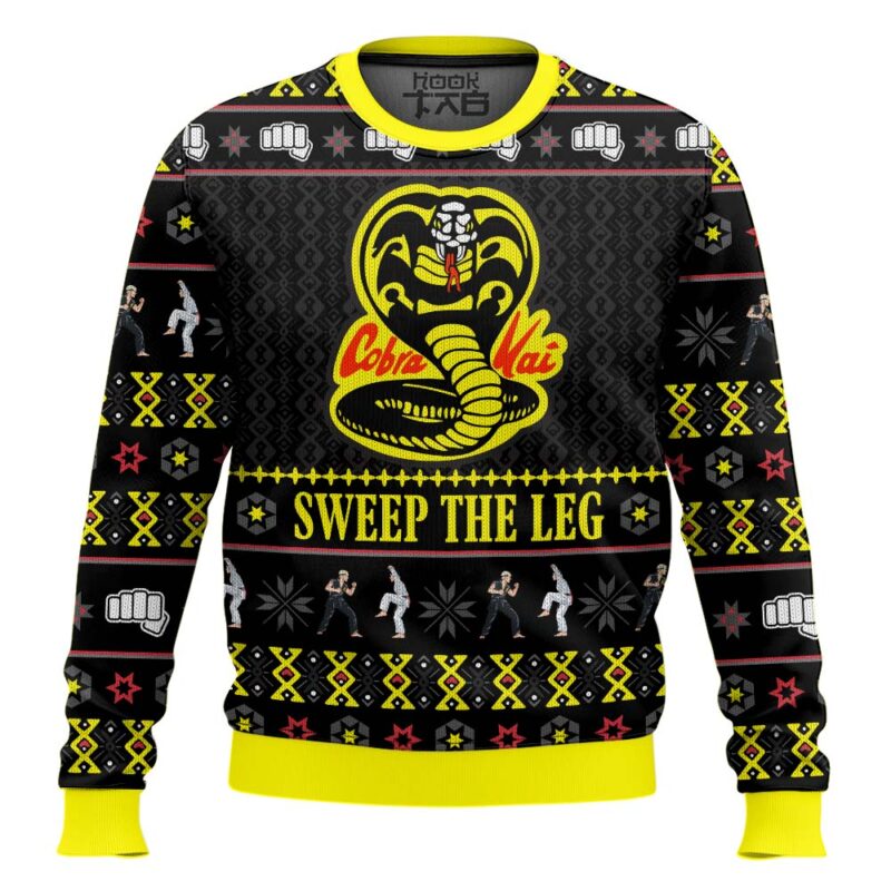 Hooktab Cobra Kai Sweep The Leg Karate Kid Ugly Christmas Sweater