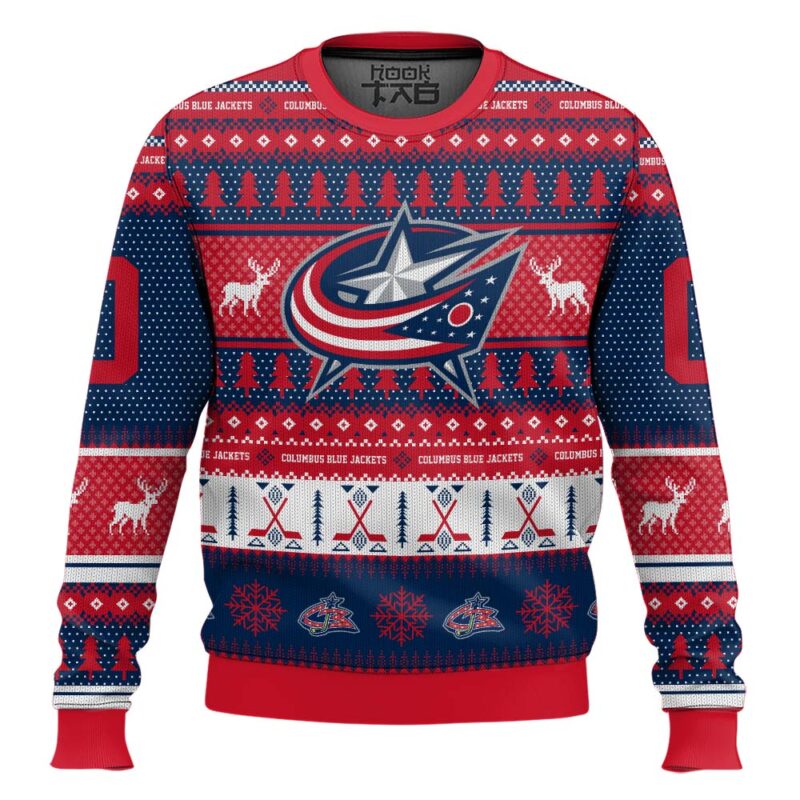 Hooktab Columbus Blue Jackets - Custom Name And Number Ugly Sweater Hooktab Columbus Blue Jackets - Custom Name And Number Ugly Sweater