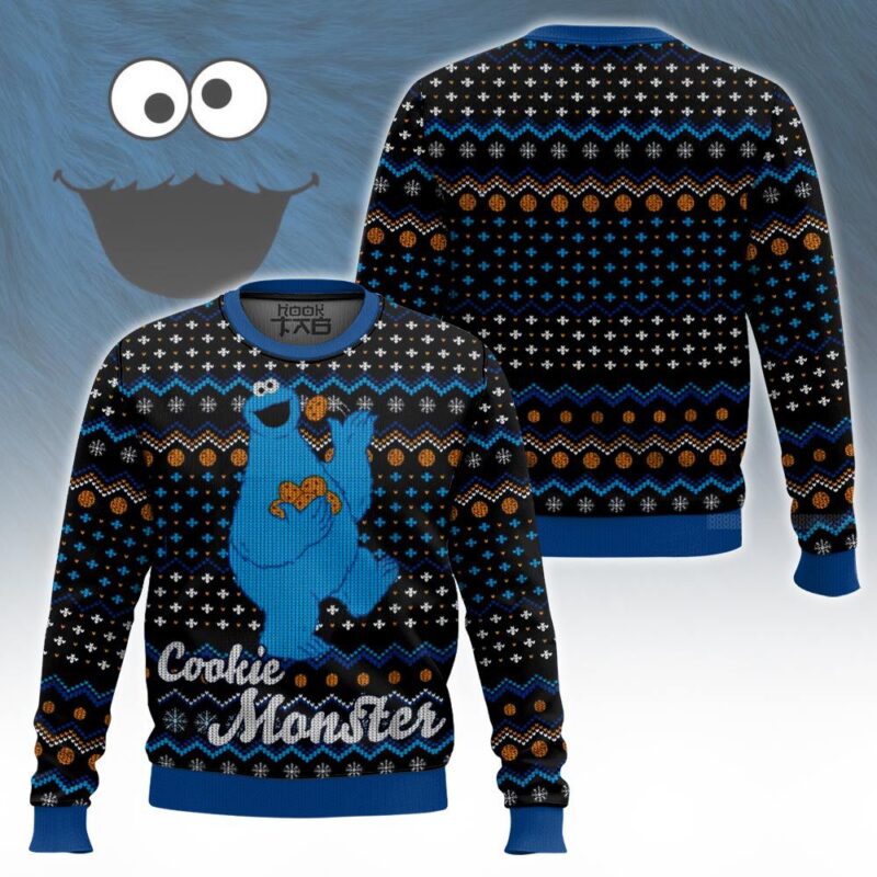 Hooktab Cookie Monster The Muppet Show Ugly Christmas Sweater Hooktab Cookie Monster The Muppet Show Ugly Christmas Sweater