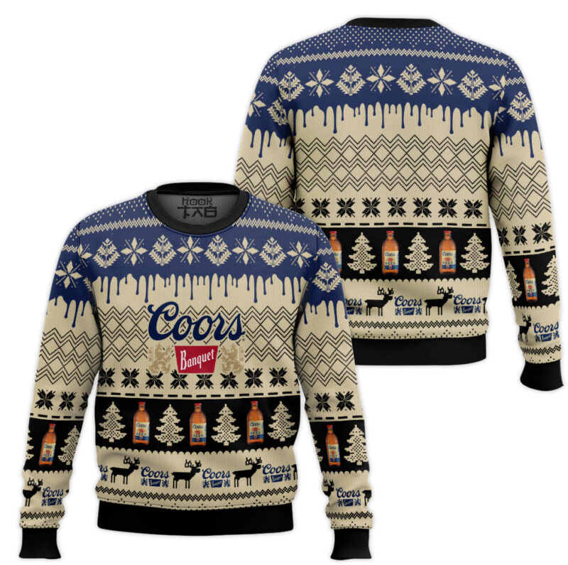 Hooktab Coors Banquet Beer Ugly Christmas Sweater Hooktab Coors Banquet Beer Ugly Christmas Sweater