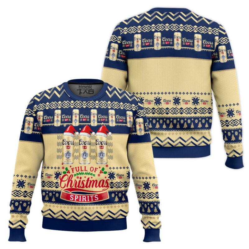 Hooktab Coors Banquet Christmas Spirits Ugly Christmas Sweater Hooktab Coors Banquet Christmas Spirits Ugly Christmas Sweater
