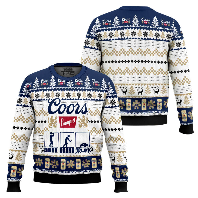Hooktab Coors Banquet Drink Drank Drunk Ugly Christmas Sweater Hooktab Coors Banquet Drink Drank Drunk Ugly Christmas Sweater