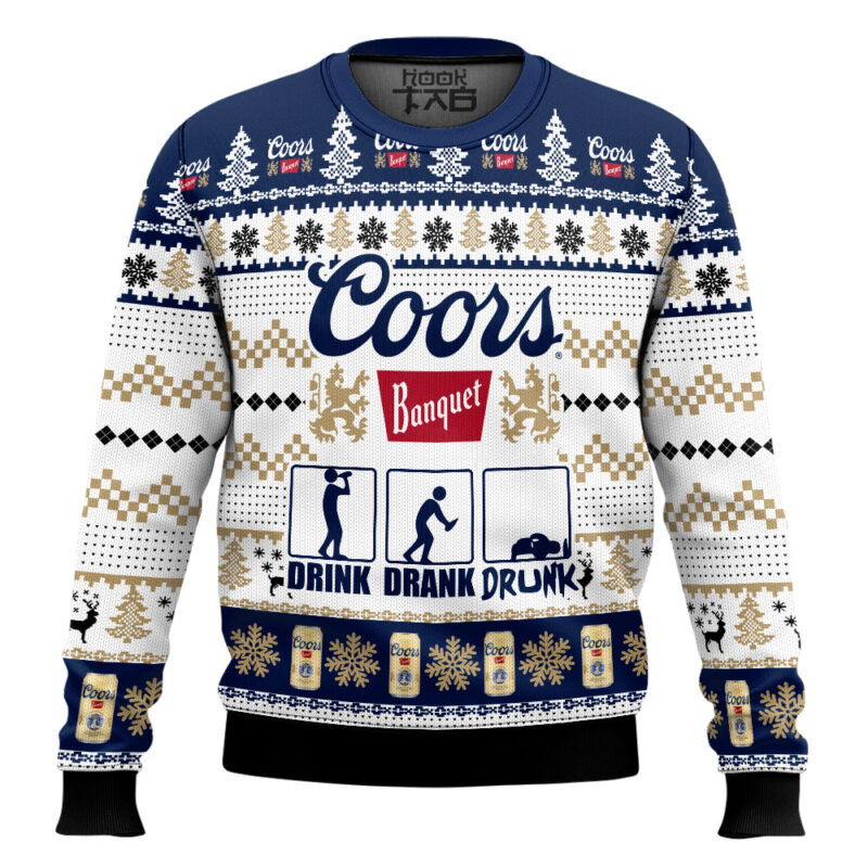 Hooktab Coors Banquet Drink Drank Drunk Ugly Christmas Sweater