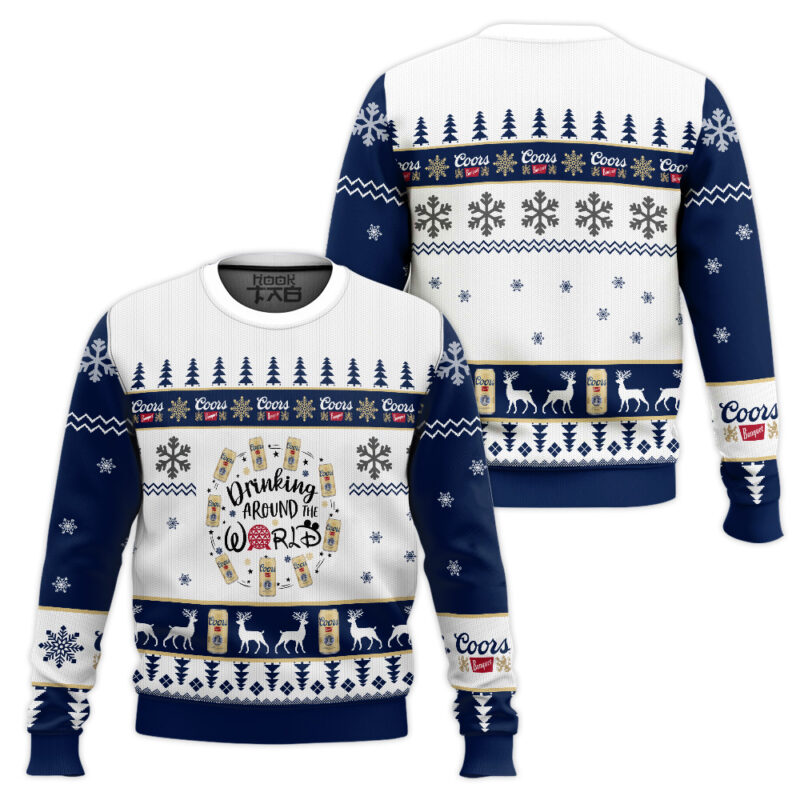 Hooktab Coors Banquet Drinking Around World Ugly Christmas Sweater Hooktab Coors Banquet Drinking Around World Ugly Christmas Sweater