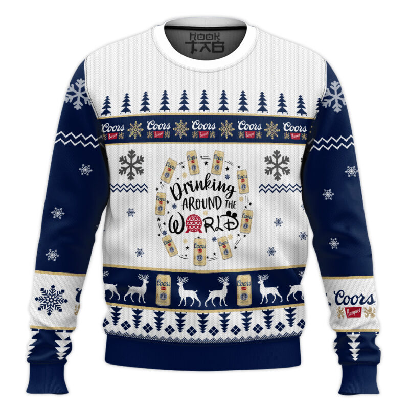 Hooktab Coors Banquet Drinking Around World Ugly Christmas Sweater
