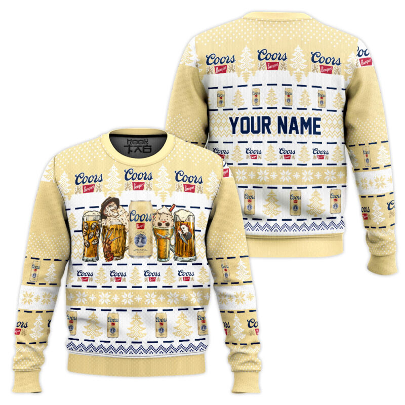 Hooktab Coors Banquet Horror Drink - Custom Name Ugly Christmas Sweater Hooktab Coors Banquet Horror Drink - Custom Name Ugly Christmas Sweater