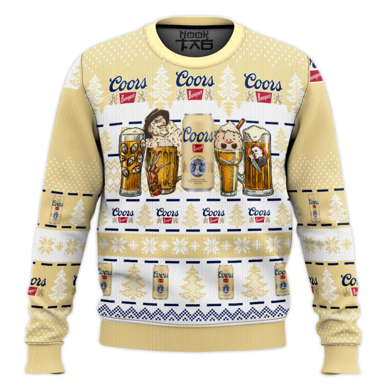 Hooktab Coors Banquet Horror Drink - Custom Name Ugly Christmas Sweater