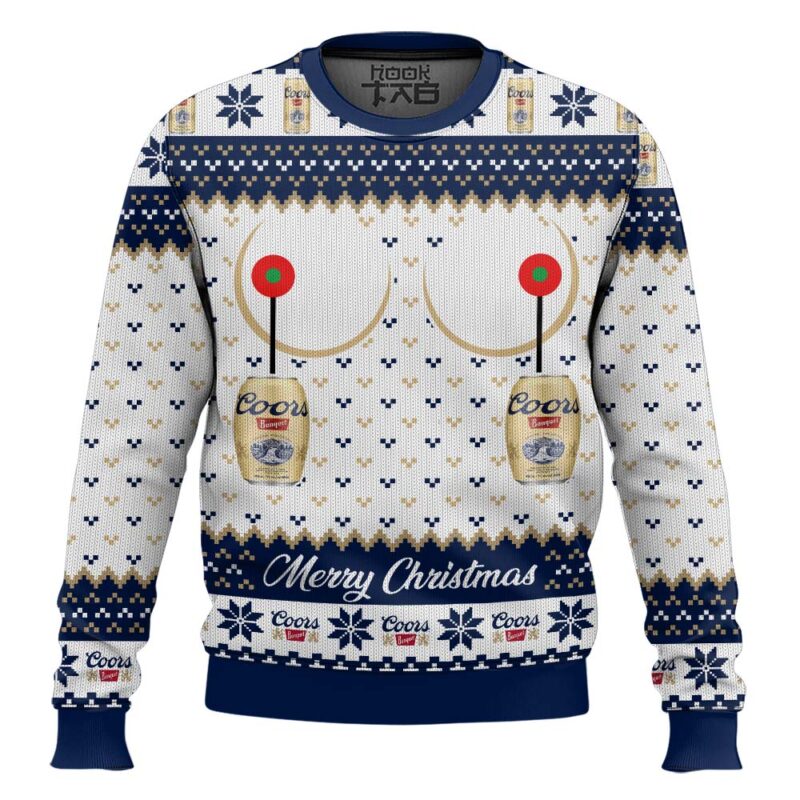 Hooktab Coors Banquet Titties Funny Ugly Christmas Sweater Hooktab Coors Banquet Titties Funny Ugly Christmas Sweater