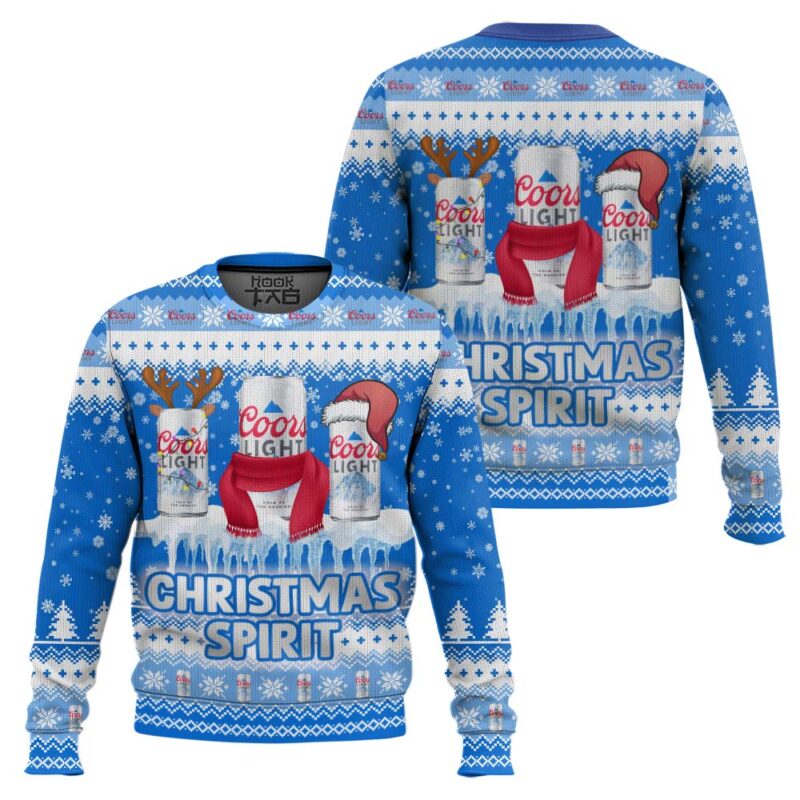 Hooktab Coors Light Christmas Spirit Ugly Christmas Sweater Hooktab Coors Light Christmas Spirit Ugly Christmas Sweater