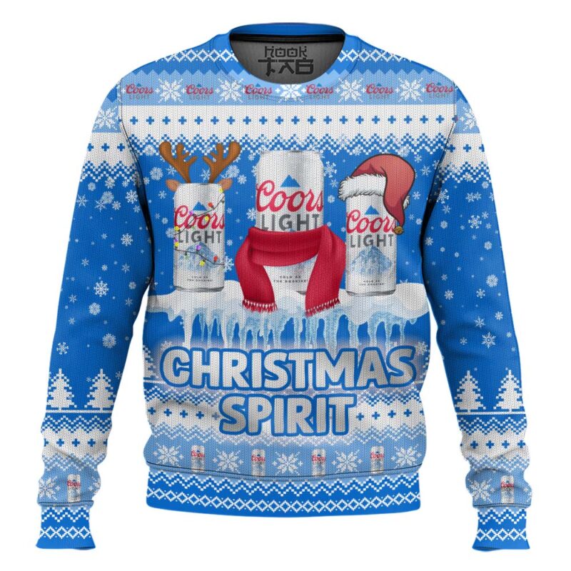 Hooktab Coors Light Christmas Spirit Ugly Christmas Sweater