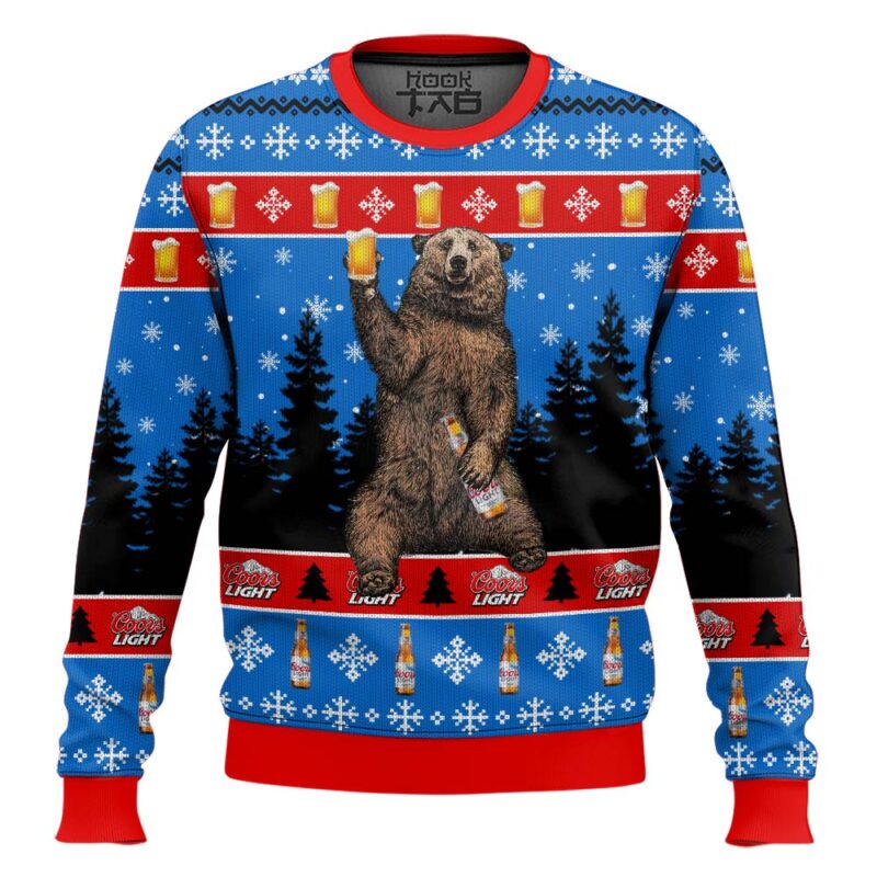 Hooktab Coors Light Drunk Bear Ugly Christmas Sweater