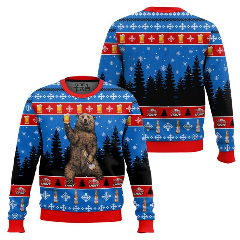 Hooktab Coors Light Drunk Bear Ugly Christmas Sweater Hooktab Coors Light Drunk Bear Ugly Christmas Sweater