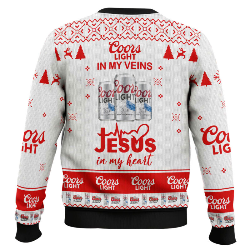 Hooktab Coors Light In My Veins Jesus In My Heart Ugly Christmas Sweater Hooktab Coors Light In My Veins Jesus In My Heart Ugly Christmas Sweater