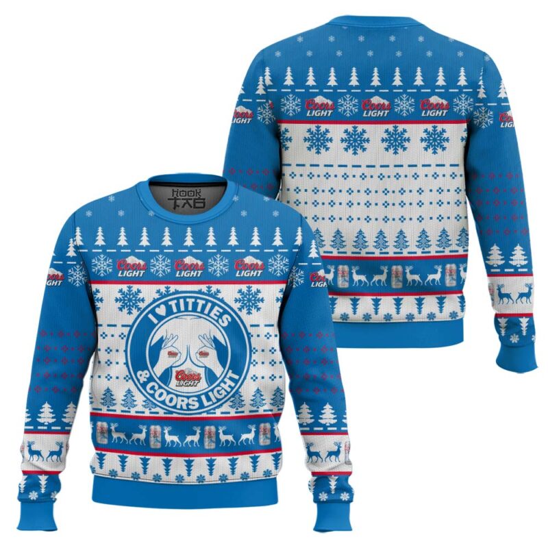 Hooktab Coors Light Titties Funny Ugly Christmas Sweater Hooktab Coors Light Titties Funny Ugly Christmas Sweater