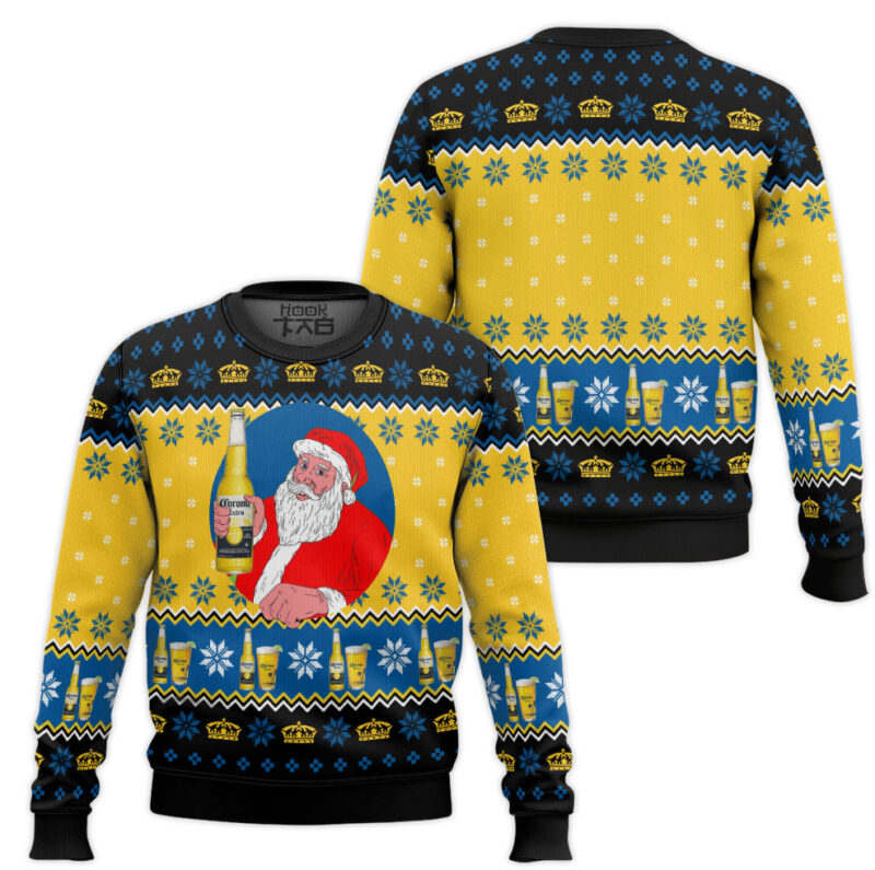 Hooktab Corona Extra Santa Ugly Christmas Sweater Hooktab Corona Extra Santa Ugly Christmas Sweater
