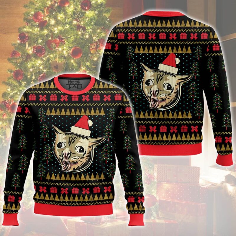 Hooktab Coughing Cat Meme Ugly Christmas Sweater Hooktab Coughing Cat Meme Ugly Christmas Sweater