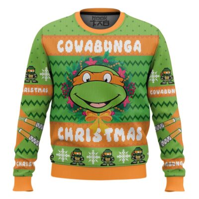 Hooktab Cowabunga Michelangelo Teenage Mutant Ninja Turtles Ugly Christmas Sweater