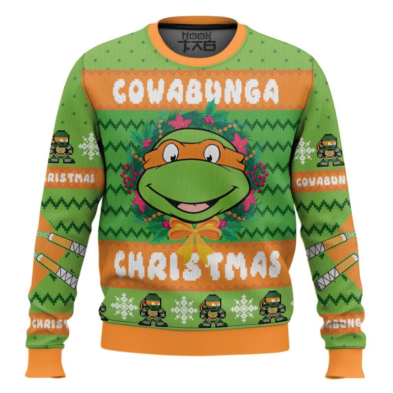 Hooktab Cowabunga Michelangelo Teenage Mutant Ninja Turtles Ugly Christmas Sweater