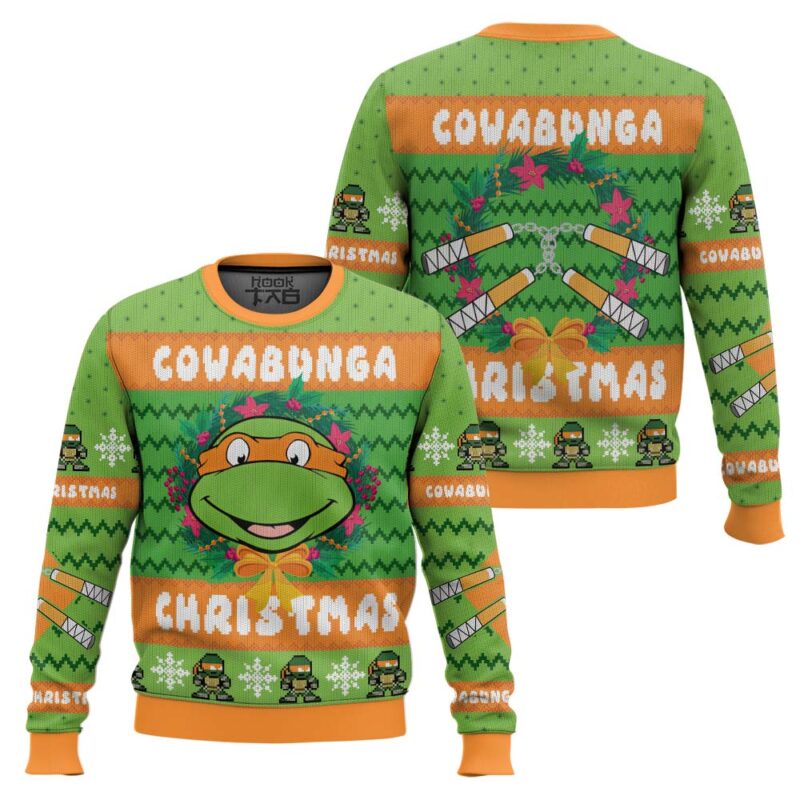 Hooktab Cowabunga Michelangelo Teenage Mutant Ninja Turtles Ugly Christmas Sweater Hooktab Cowabunga Michelangelo Teenage Mutant Ninja Turtles Ugly Christmas Sweater
