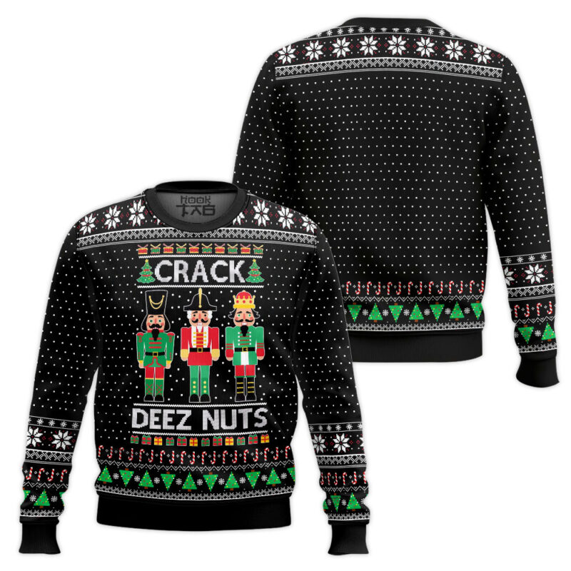 Hooktab Crack Deez Nuts Nutcracker Soldier Ugly Christmas Sweater Hooktab Crack Deez Nuts Nutcracker Soldier Ugly Christmas Sweater