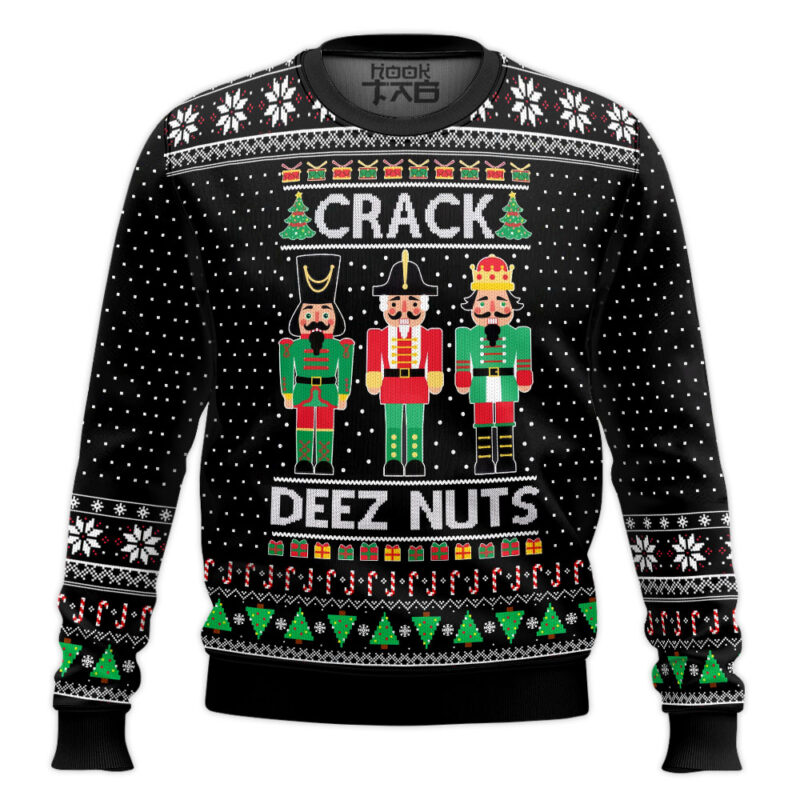 Hooktab Crack Deez Nuts Nutcracker Soldier Ugly Christmas Sweater