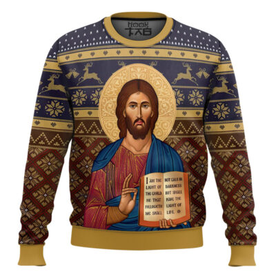 Hooktab Cretan-style Christ Artwork Ugly Christmas Sweater