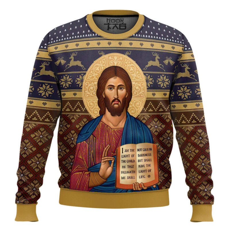 Hooktab Cretan-style Christ Artwork Ugly Christmas Sweater Hooktab Cretan-style Christ Artwork Ugly Christmas Sweater