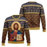 Hooktab Cretan-style Christ Artwork Ugly Christmas Sweater