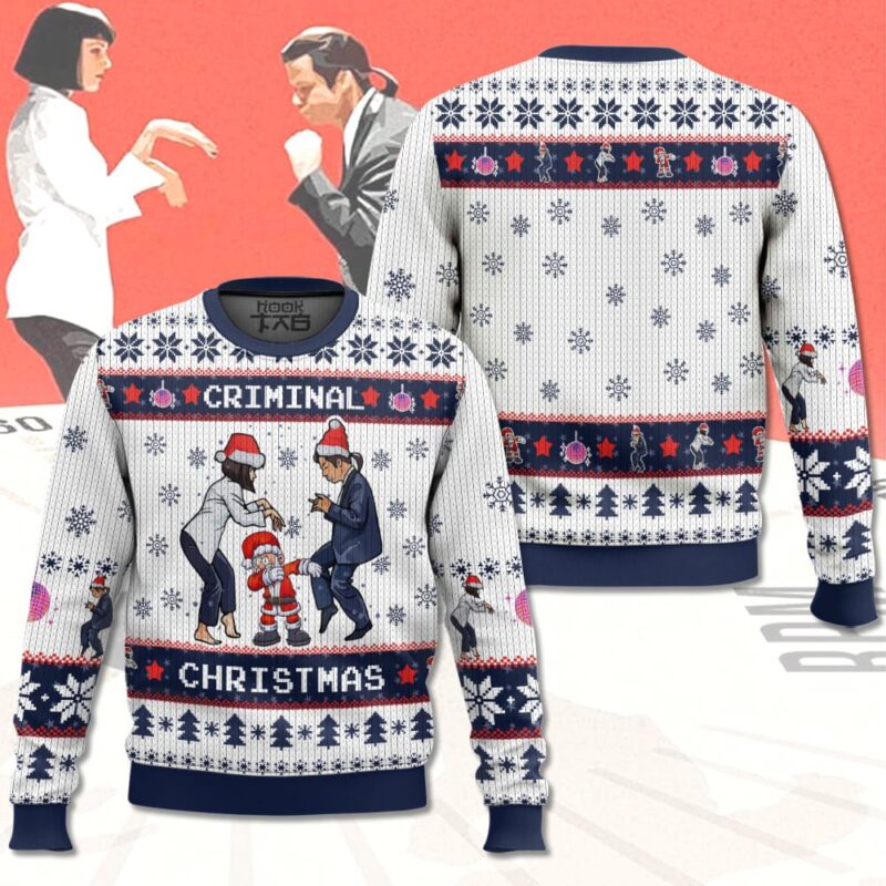 Hooktab Criminal Christmas Pulp Fiction Ugly Christmas Sweater Hooktab Criminal Christmas Pulp Fiction Ugly Christmas Sweater