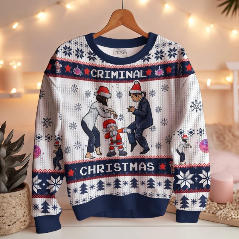 Hooktab Criminal Christmas Pulp Fiction Ugly Christmas Sweater Hooktab Criminal Christmas Pulp Fiction Ugly Christmas Sweater