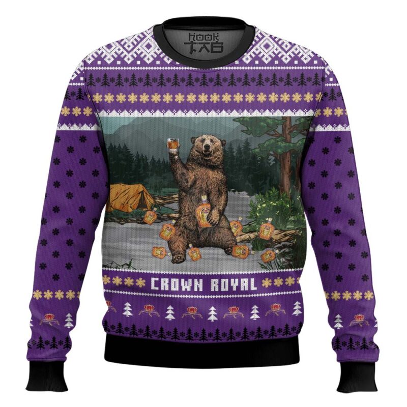 Hooktab Crown Royal Bear Ugly Christmas Sweater
