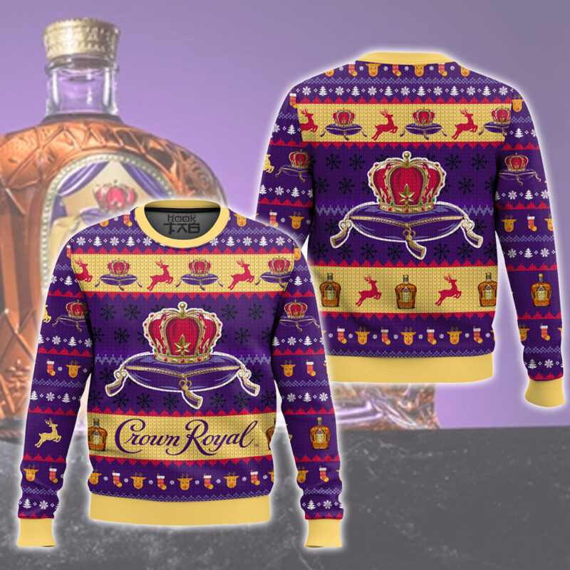 Hooktab Crown Royal Canadian Whikey Ugly Christmas Sweater Hooktab Crown Royal Canadian Whikey Ugly Christmas Sweater