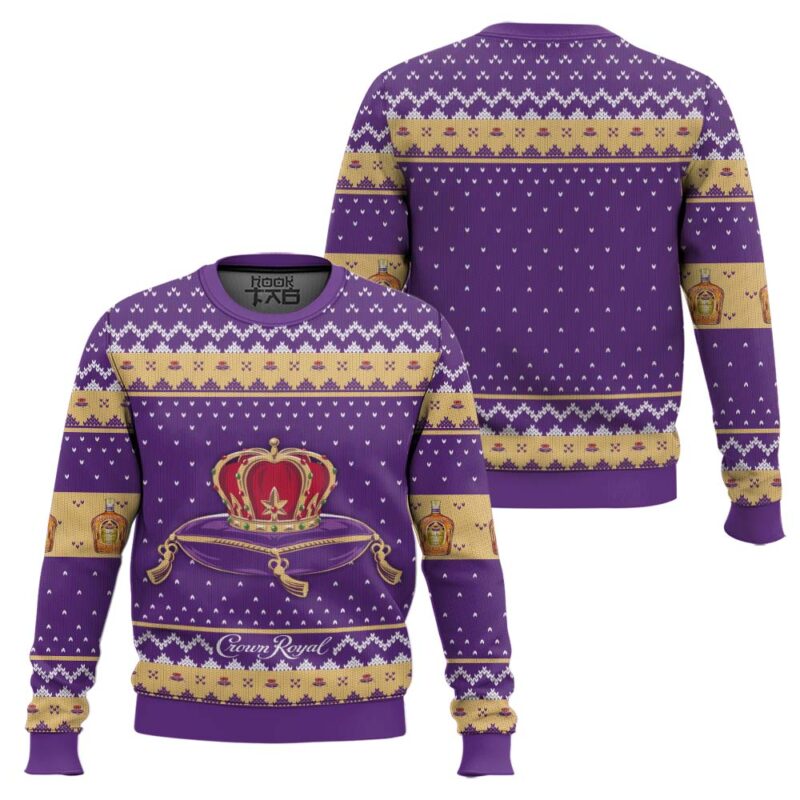 Hooktab Crown Royal Canadian Whisky Ugly Christmas Sweater Hooktab Crown Royal Canadian Whisky Ugly Christmas Sweater