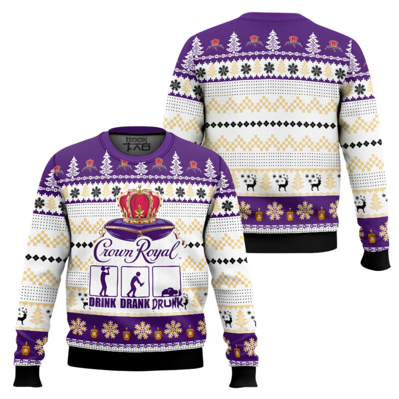 Hooktab Crown Royal Drink Drank Drunk Ugly Christmas Sweater Hooktab Crown Royal Drink Drank Drunk Ugly Christmas Sweater