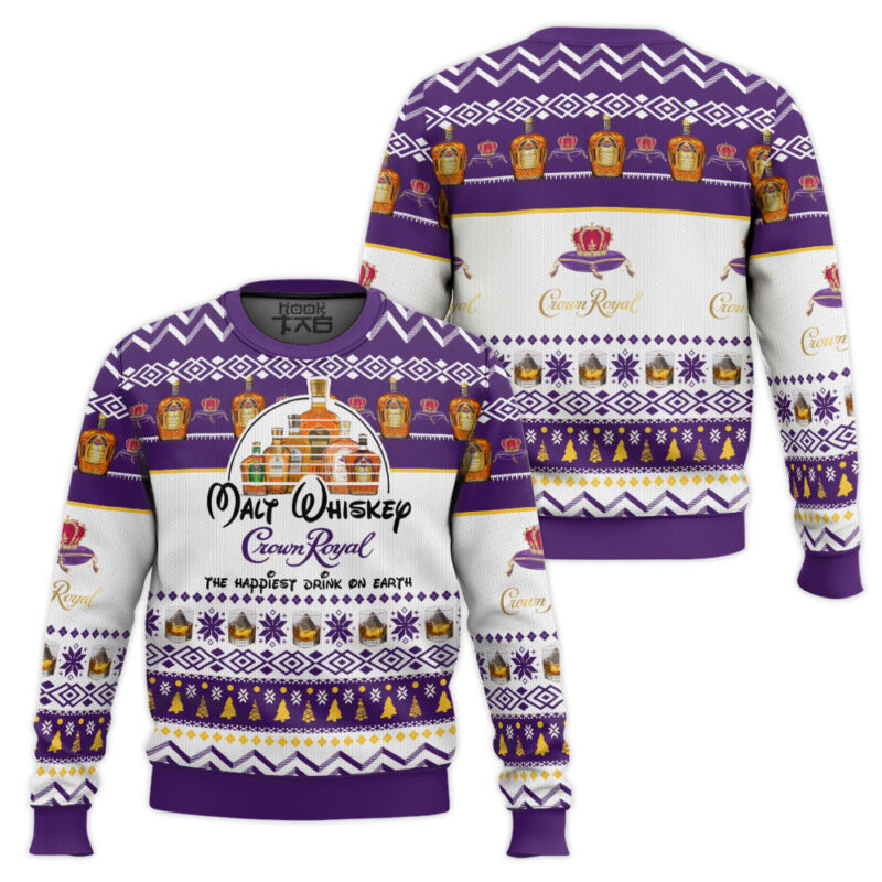 Hooktab Crown Royal Happiest Drink Ugly Christmas Sweater Hooktab Crown Royal Happiest Drink Ugly Christmas Sweater