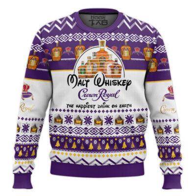 Hooktab Crown Royal Happiest Drink Ugly Christmas Sweater